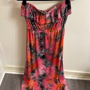 Dots Strapless Maxi Dress Size L Color Pink Orange Black White Ruffle